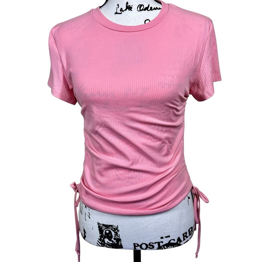 Perefectly Imperfect pink  ribbed ruched Drawstring side top size M baddie